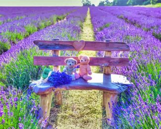 Teddy Bears In Lavender Field Diamond Painting