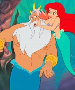 The Little Mermaid With Her Father Cartoon Diamond Paintings