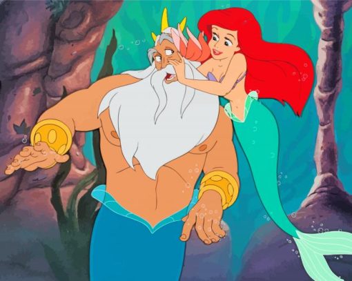 The Little Mermaid With Her Father Cartoon Diamond Paintings