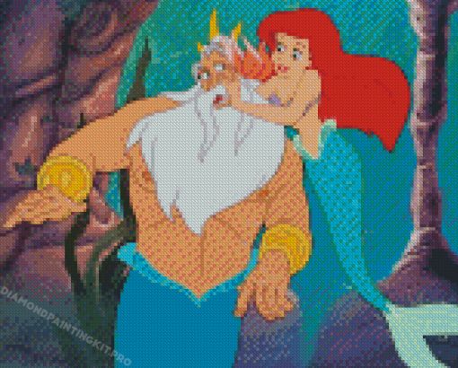 The Little Mermaid With Her Father Cartoon Diamond Paintings