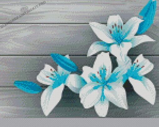 White And Blue Flowers Diamond Paintings