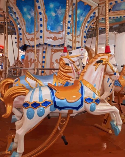 White Carousel Horses Diamond Paintings