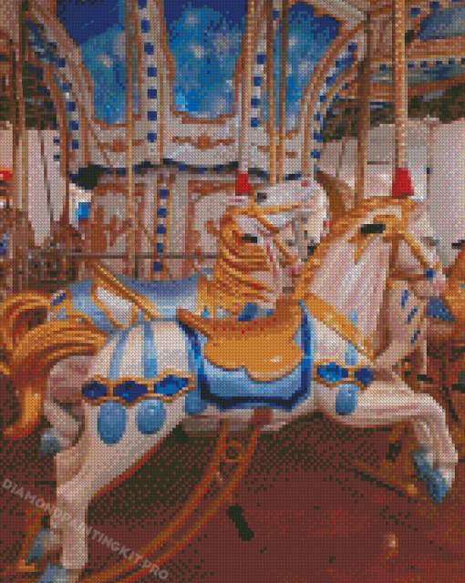 White Carousel Horses Diamond Paintings