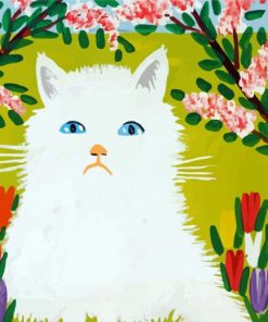 White Cat Maud Lewis Diamond Painting