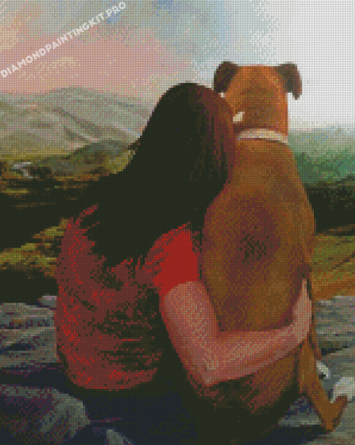 Woman Hugging Dog Diamond Paintings