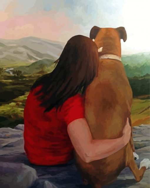 Woman Hugging Dog Diamond Paintings