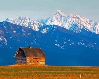 Aesthetic Montana Mountains With Barn Diamond Paintings
