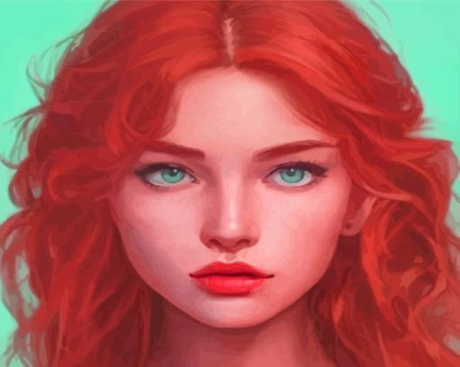 Aesthetic Woman With Red Hair And Blue Eyes Diamond Paintings