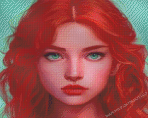 Aesthetic Woman With Red Hair And Blue Eyes Diamond Paintings