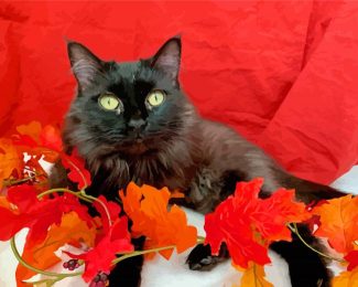 Aesthetic Black Cats With Red Flower Diamond Paintings