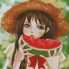 Anime Girl With Watermelon Diamond Paintings