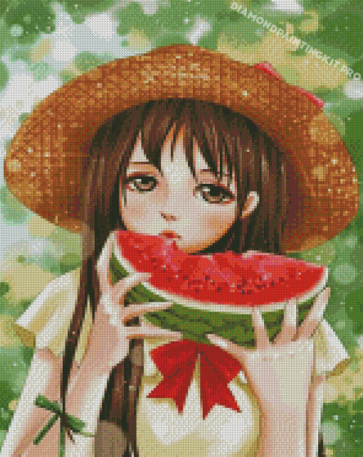 Anime Girl With Watermelon Diamond Paintings