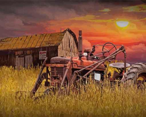 Barn Tractor Diamond Paintings