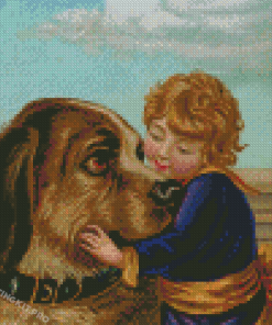 Boy Hugging Dog Diamond Paintings