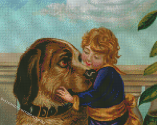 Boy Hugging Dog Diamond Paintings