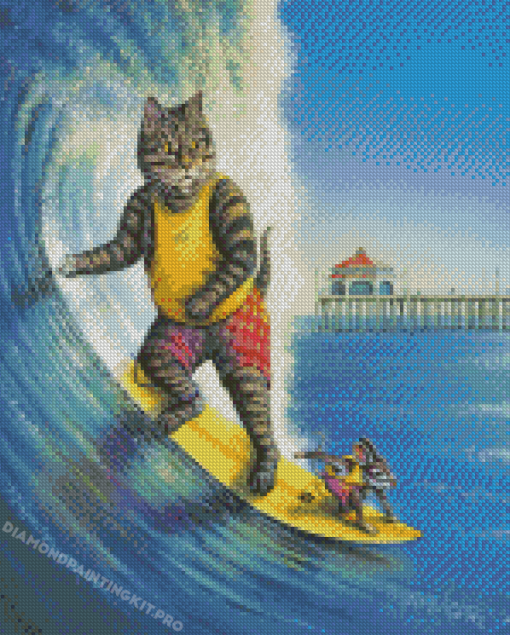 Cat And Mouse Surfing Diamond Paintings