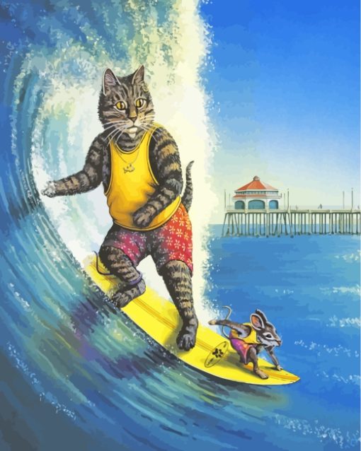 Cat And Mouse Surfing Diamond Paintings