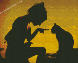Cat And Girl Sillouette Diamond Paintings