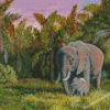 Elephants In The Jungle Walking Diamond Paintings