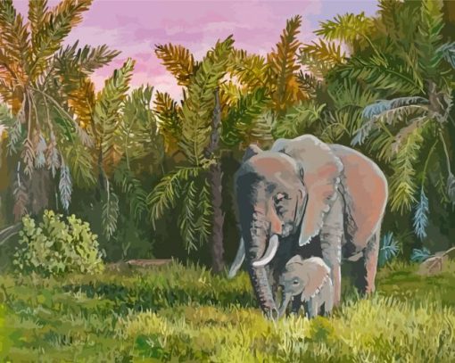 Elephants In The Jungle Walking Diamond Paintings