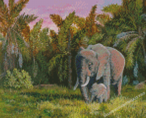 Elephants In The Jungle Walking Diamond Paintings