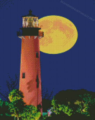 Full Moon Behind Jupiter Lighthouse Diamond Paintings