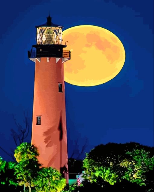 Full Moon Behind Jupiter Lighthouse Diamond Paintings