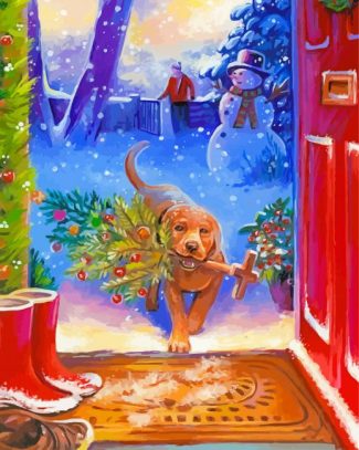 Golden Retriever Dog In Christmas Diamond Paintings
