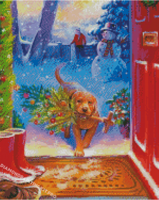 Golden Retriever Dog In Christmas Diamond Paintings