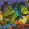 Illustration Godzilla VS Kong Fight Diamond Paintings