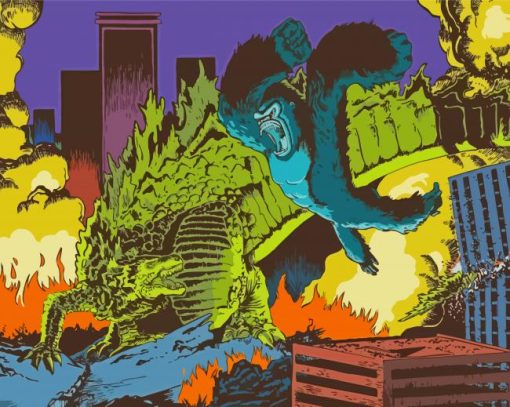 Illustration Godzilla VS Kong Fight Diamond Paintings