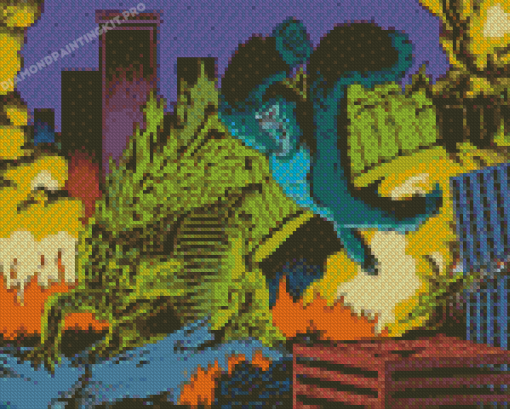 Illustration Godzilla VS Kong Fight Diamond Paintings