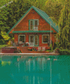 Lakeside Cabin In The Woods Diamond Paintings