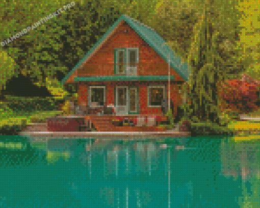 Lakeside Cabin In The Woods Diamond Paintings