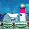 Merry Christmas Lighthouse In Winter Diamond Paintings