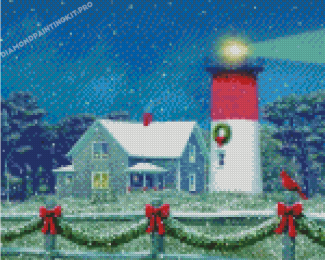 Merry Christmas Lighthouse In Winter Diamond Paintings