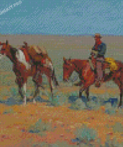 Mounted Cowboy And Pack Horse By Richard Lorenz Diamond Paintings