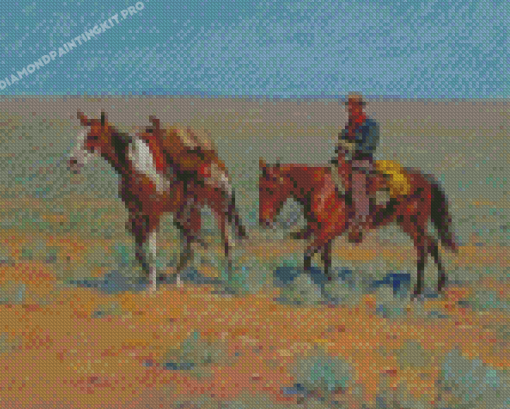 Mounted Cowboy And Pack Horse By Richard Lorenz Diamond Paintings