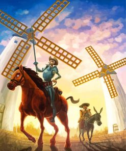 Quijote And Windmills Diamond Paintings