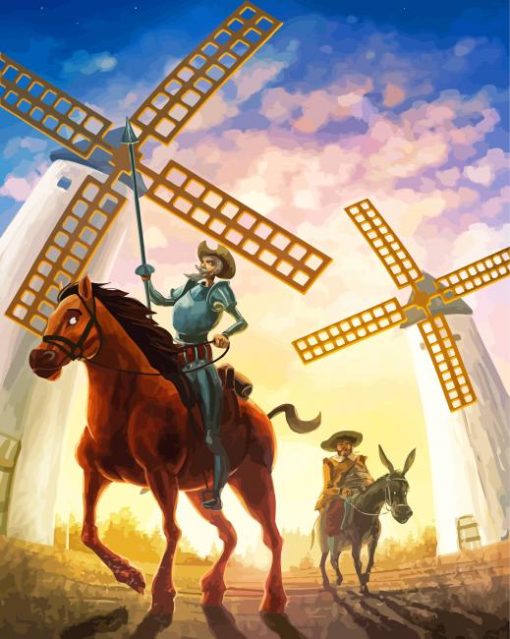 Quijote And Windmills Diamond Paintings