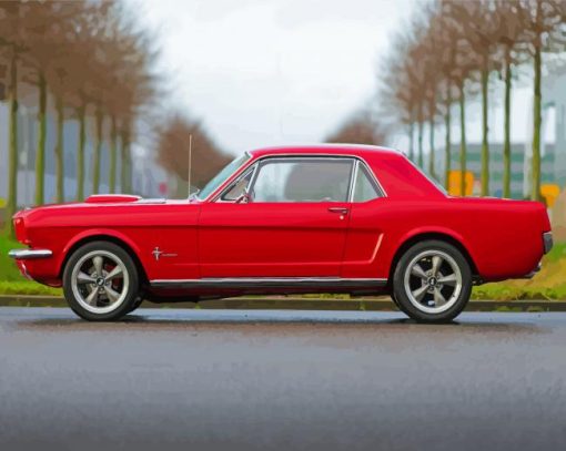 Red 66 Ford Mustang Car Diamond Paintings