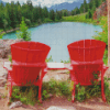 Red Chairs Lake Diamond Paintings