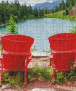 Red Chairs Lake Diamond Paintings