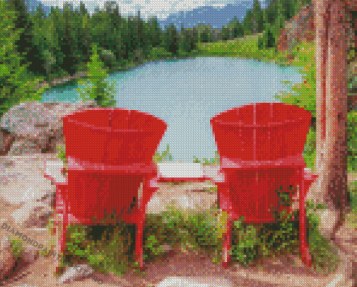 Red Chairs Lake Diamond Paintings