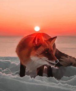 Snow Fox At Sunset Diamond Paintings