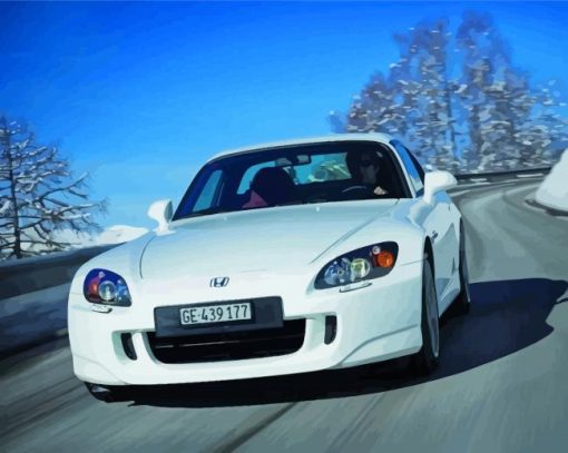 White Honda S2000 On Road Diamond Paintings