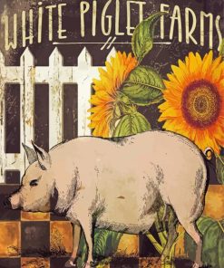 White Pig With Sunflowers Diamond Paintings