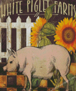 White Pig With Sunflowers Diamond Paintings
