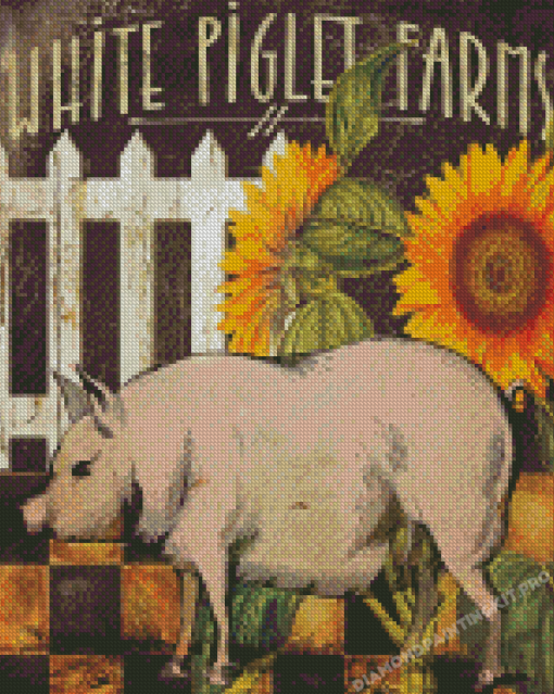 White Pig With Sunflowers Diamond Paintings