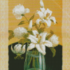 White Flowers In Glass Vase Diamond Paintings